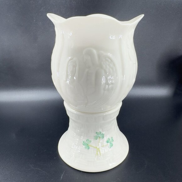Belleek Christmas Nativity Hurricane Lamp 2 Piece Porcelain Kilkenny Castle VTG - Picture 7 of 13